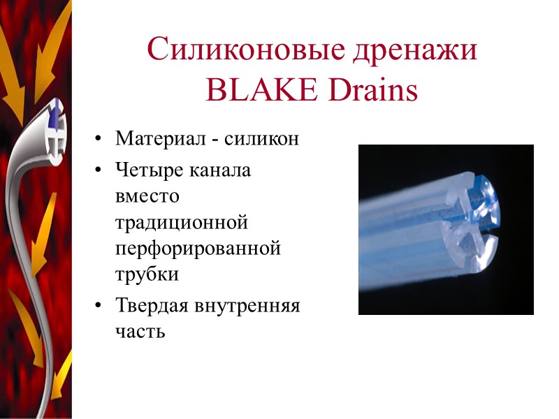 Силиконовые дренажи BLAKE Drains Материал - силикон Четыре канала вместо традиционной перфорированной трубки Твердая